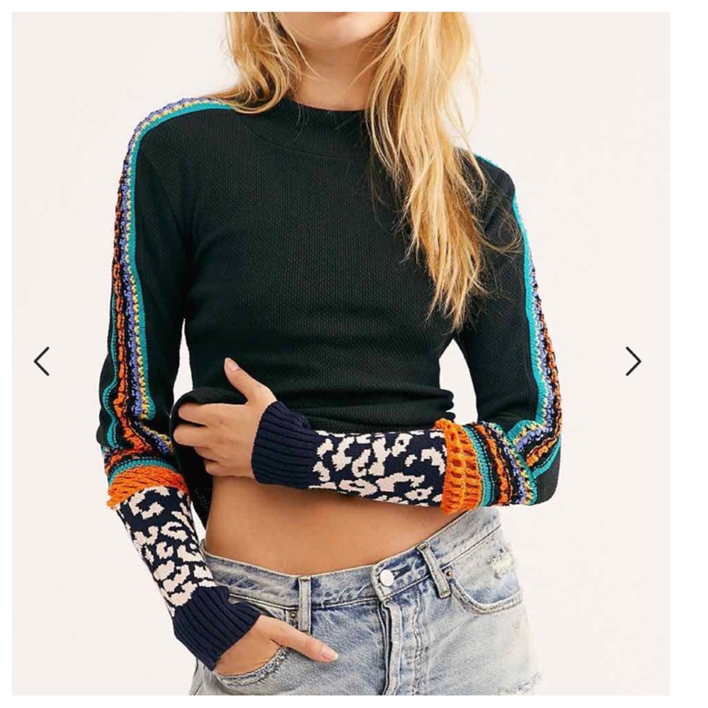 Free People Switch It Up Cuff Thermal Top Size Large Crochet Detail - Picture 2 of 15